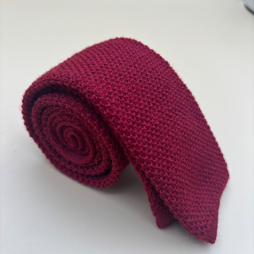 Unbranded Knit 100% Wool Tie Mens OS Burgundy Excellent Ivy League Preppy